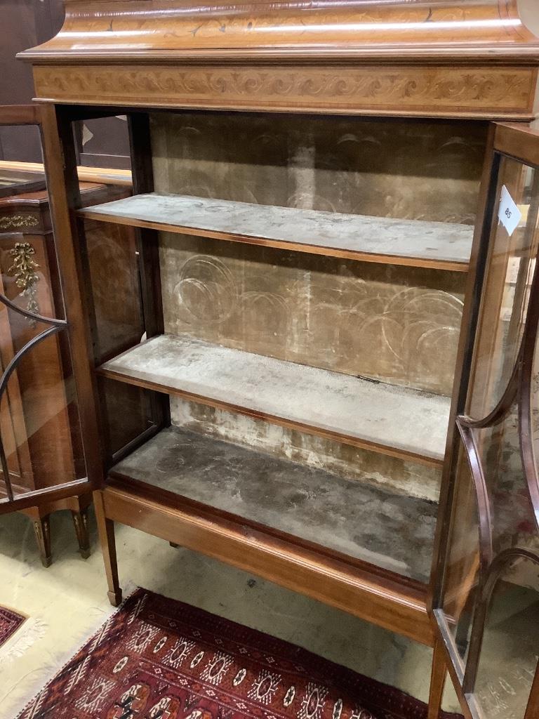 An Edwardian marquetry inlaid mahogany display cabinet, width 97cm depth 34cm height 1252cm